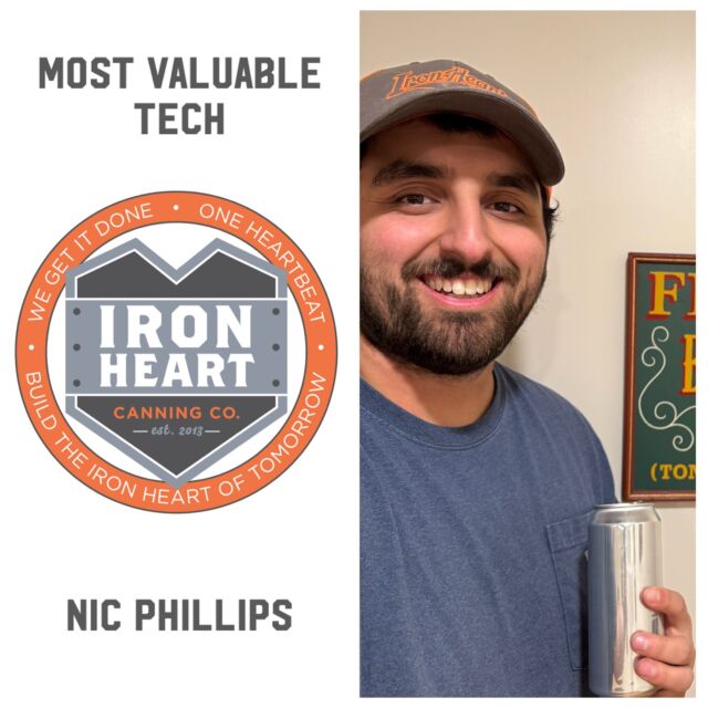 Congrats to our Most Valuable Tech for the month!🍻#IHC #IronHeartCanning #WeGetItDone #employeeappreciation #MobileCanning #beverageindustry